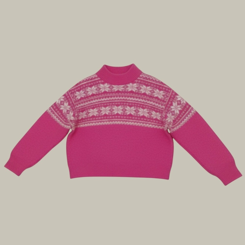 Girls Fuzzy Snowflake Fair Isle Sweater XXL(18) Hot Pink Preppy Cabin Barbiecore